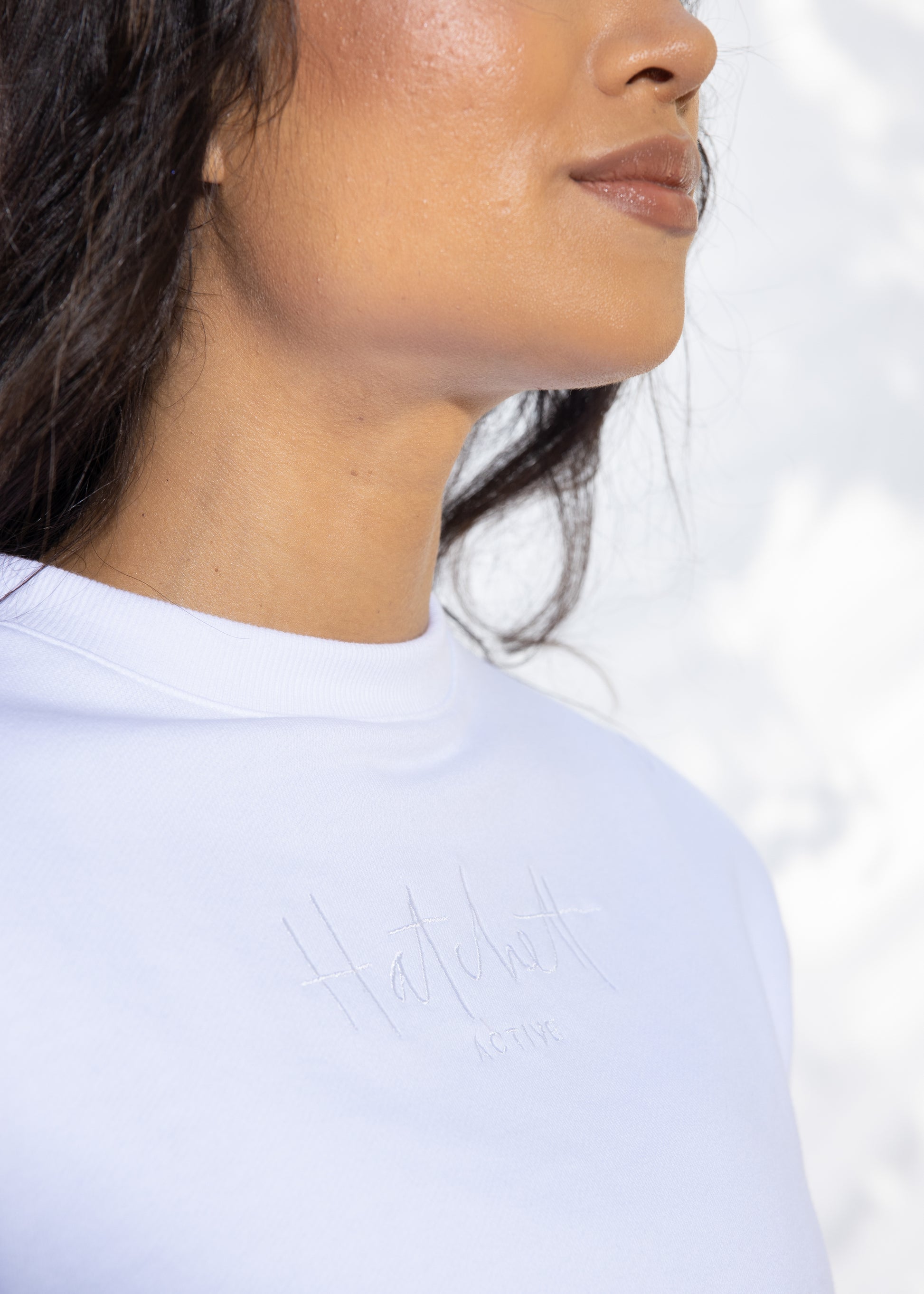 White Cropped Sweater - Embroidered logo